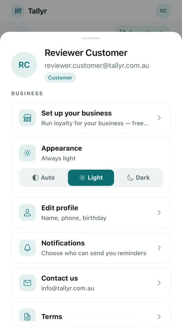 The customer account menu.
