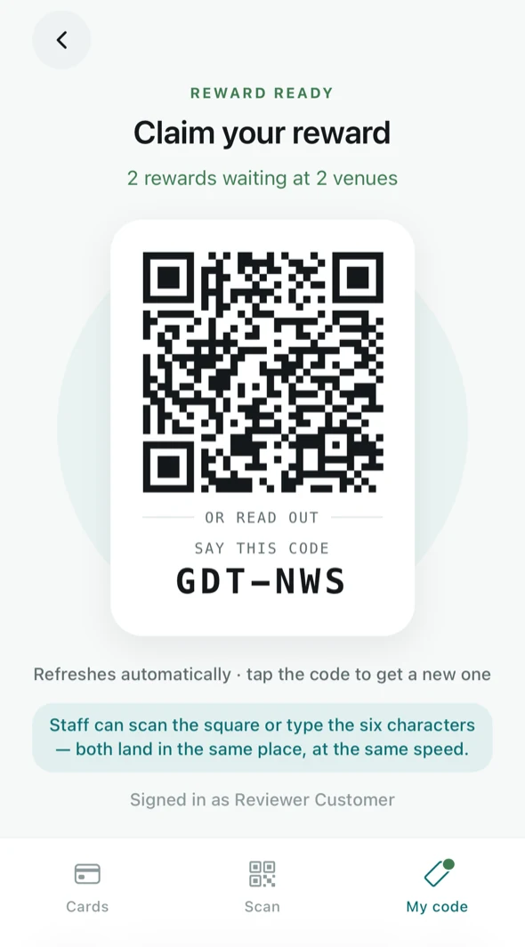 The customer's code at the counter