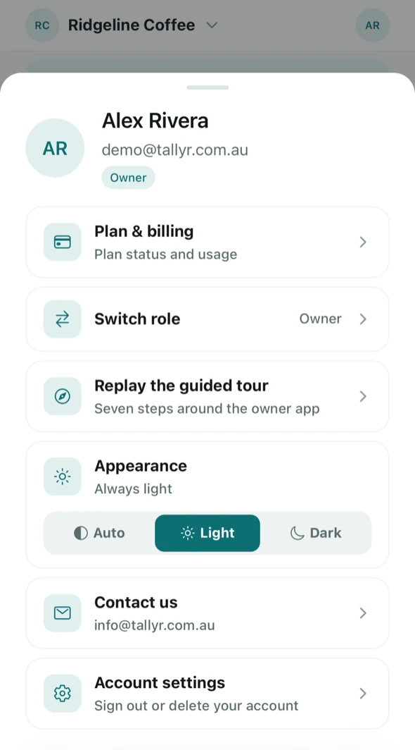 The account menu.