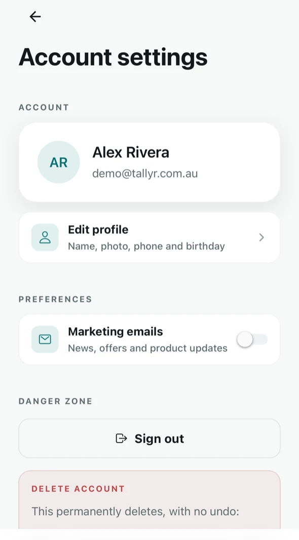 Account settings.