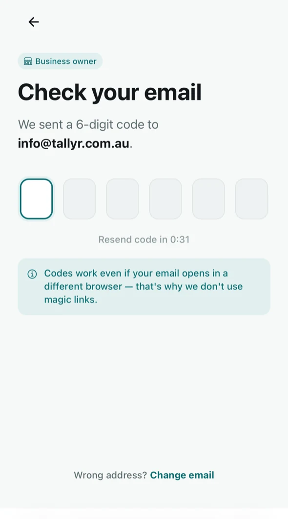 Signing in with a six-digit code