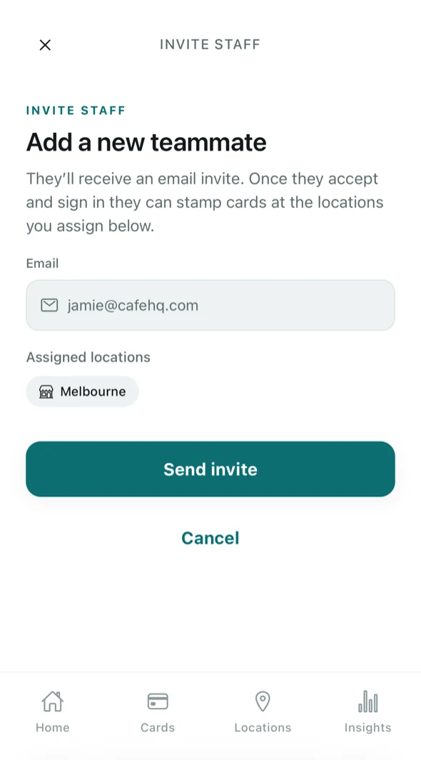 Inviting a teammate.